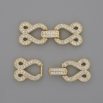 Two-thread clasp with white crystals, diameter 30x12 mm, gold-tone metal