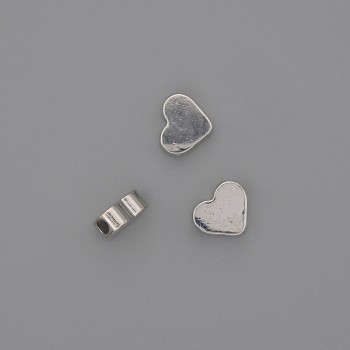 Bead Insert, Heart Shape, Silver Metal Color, Diameter 7x7.5 mm, Hole Diameter 2 mm