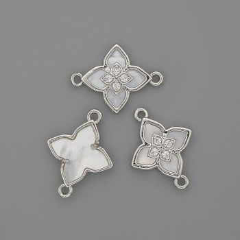 Mother-of-Pearl Connector 15x19mm ± Silver-Toned Metal