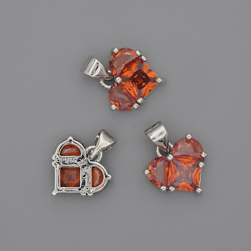 Heart Pendant with Red Crystals 12x12mm ±, length 17mm ±, silver-colored metal