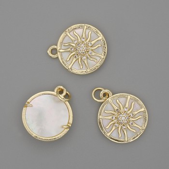 Pendant Mother-of-Pearl Sun 15mm ±, length 20mm ± Gold-tone Metal