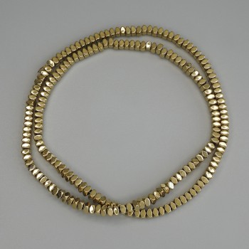 Gold-Colored Hematite Beads, Faceted Square Rondelle 3x2 mm +/- on a beading thread, Length 40 cm+