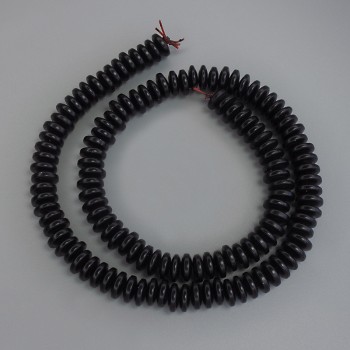 Black hematite rondelle beads 8x3 mm on thread, length 40 cm