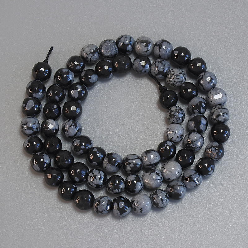 Snow Obsidian Beads, Faceted Round Bead, 6mm Diameter, 37cm Length on Thread