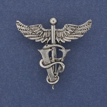 Caduceus Brooch Pendant in Silver-Toned Metal, 36x37mm+