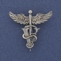 Caduceus Brooch Pendant in Silver-Toned Metal, 36x37mm+