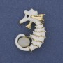 Brooch pendant Seahorse with Cat's Eye, White Enamel, Golden Metal 37x27mm+