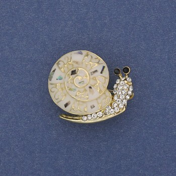 Брошка Равлик халіотіс білі стрази колір металу золото 20х26мм+