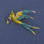 Brooch 'Swallow with Sprig' - Yellow and Blue Enamel, Blue and Yellow Crystals, Gold-Tone Metal, 62x36mm+