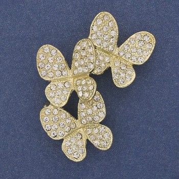 Butterflies Brooch Pendant with White Crystals, Gold-Tone Metal, 44x33mm