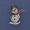 New Year Snowman Brooch, enamel, white crystals, silver-tone metal, 32x22mm +