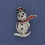 New Year Snowman Brooch, enamel, white crystals, silver-tone metal, 32x22mm +