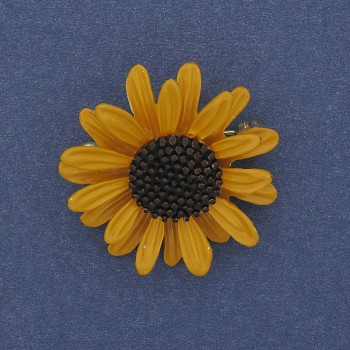 Brooch-pendant 'Flower' yellow and black enamel, gold-toned metal, diameter 32 mm +