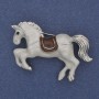 Horse Brooch-Pendant White Enamel Silver-Toned Metal 46x28mm+