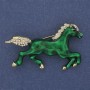 Brooch Horse green enamel white crystals golden metal 50x32mm+