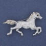 Horse Brooch with White Enamel and Crystals, Silver-Tone Metal, 50x32mm