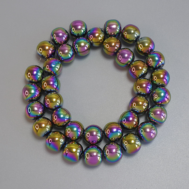 Rainbow hematite beads, smooth round 12 mm ±, on thread, length 40 cm+