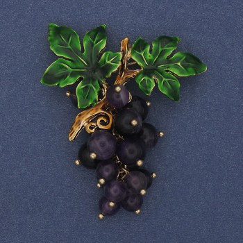 Brooch 'Grapes Cluster' Amethyst with gold-toned metal 45×60 mm+
