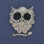 Brooch Owl rainbow and black crystals silver-toned metal 31x38mm+
