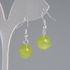 Olive Cat's Eye Earrings, Smooth Ball, Diameter 11.5 mm, Length 30 mm, Silver-Toned Metal