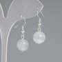 Gray Cat's Eye Earrings, smooth ball, 11 mm diameter ±, 30 mm length ±, silver-colored metal