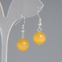 Orange Cat's Eye Earrings, Smooth Ball, 11.5 mm Diameter, 30 mm Length, Silver-Toned Metal