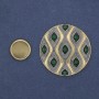 Magnetic Brooch Accent with Green Rhinestones 40mm ± Gray Enamel Gold-Tone Metal
