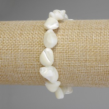 Faceted Mother-of-Pearl Bracelet, bead size 5×10–11 mm, bead diameter 12–13 mm, length 18 cm, stretch