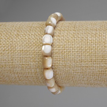 Barrel-shaped Mother-of-Pearl Bracelet, bead diameter 8x7.5 mm, stretch length 18 cm