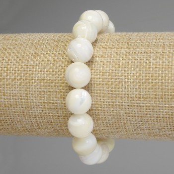 Bracelet with smooth mother-of-pearl beads, 12mm diameter, 18cm stretch