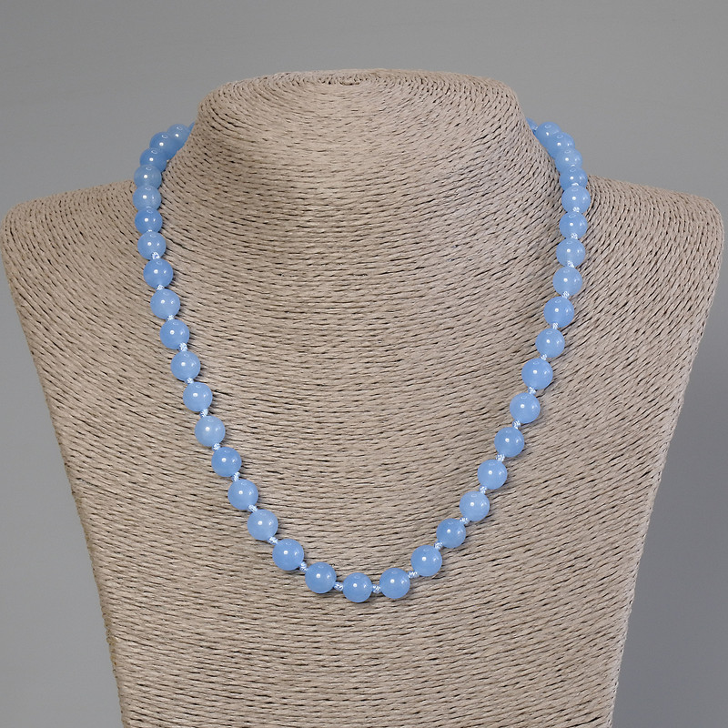 Aquamarine Necklace with smooth beads, 8 mm diameter, 50 cm length with clasp