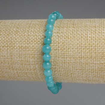 Aquamarine Bracelet with Smooth Beads, 6 mm Diameter, 18 cm Length, Stretch