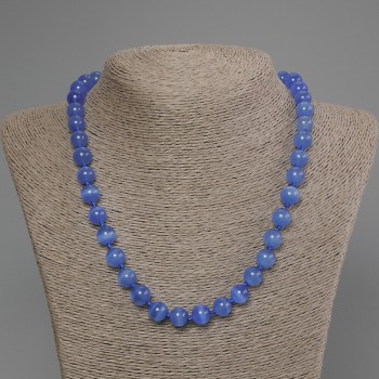 Blue Cat's Eye Necklace, smooth beads, 9mm diameter, 50cm length, with clasp