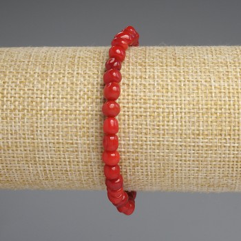 Faceted Coral Bracelet, bead size 5x5 mm, diameter 5–6 mm, length 18 cm, stretch