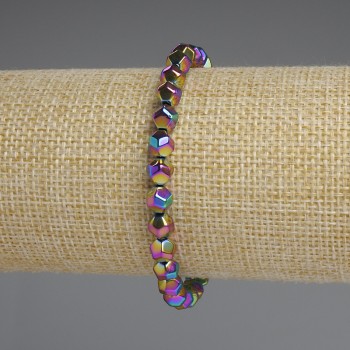 Rainbow hematite bracelet, faceted 6 mm beads, length 18 cm, stretch