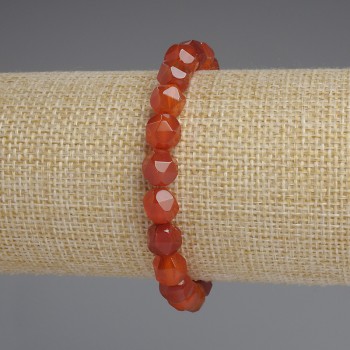 Carnelian bracelet with faceted beads, 8x7 mm, 18 cm length, stretch