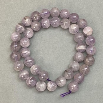 Amethyst Beads, Smooth Ball, 10 mm Diameter ± on Thread, Length 40 cm ±