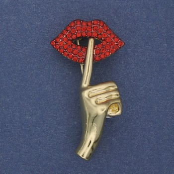 Brooch Accent with Red Crystals, Gold-Tone Metal, 45x24 mm