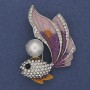 Fish Brooch-Pendant with Violet Enamel, White Crystals, Pearl, Gold-Tone Metal, 47 × 32 mm +