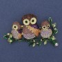 Owl Brooch with Purple and Green Crystals, Color Enamel, Gold-Tone Metal, 43x73 mm+