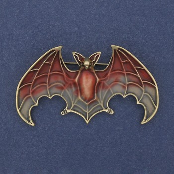 Bat Brooch-Pendant red and gray enamel on golden metal 36x60mm +