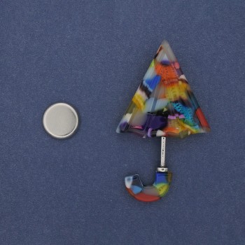 Umbrella Magnetic Brooch - Acrylic 63x36 mm +/- Silver Metal