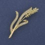 Brooch 'Wheat Ear' with green and white crystals on golden metal 20x53mm+