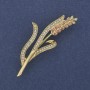 Brooch Wheat Ear with Pink and White Crystals, Golden Metal 20x53mm+
