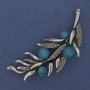 Brooch Sprig with Blue Cat's Eye, Gray Crystals, 67x26mm, Silver-Tone Metal