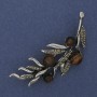 Brooch Twig with Tiger's Eye and Gray Rhinestones 67x26mm Silver-tone Metal