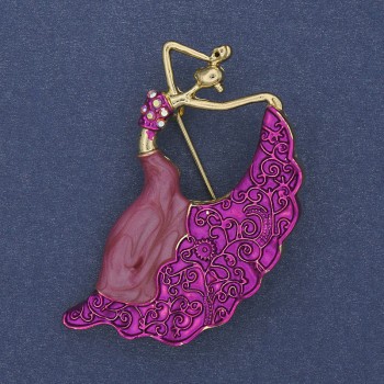 Brooch 'Dancer' lilac enamel and crystals gold-tone metal 26x46mm+
