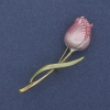 Tulip Brooch Pink and Green Enamel on Golden Metal 16x59mm+
