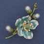Blue and Green Enamel Brooch, Pearls and Crystals, Gold-Tone Metal 28x55mm+