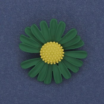 Daisy Brooch, green and yellow enamel, silver-tone metal, 30 mm+